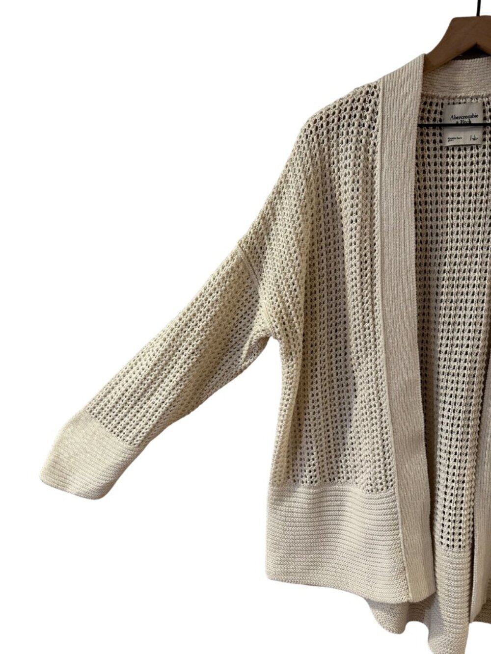 Abercrombie Cream 100% Cotton Open Front Knit Oversized Cardigan Sweater- size L - Picture 3 of 10